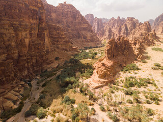 Aerial views of Wadi Al Disah valley in Tabuk region of Saudi Arabia