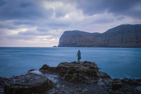 Mikladalur, Faroe Islands, Kalsoy - November, 2021: Kópakonann - Selkies, Mythological Beings Capable Of Therianthropy, Changing From Seal To Human Form By Shedding Their Skin. Kingdom Of Denmark