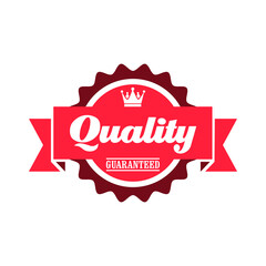 Premium quality label on white background. High quality guaranteed logo on red stamp.