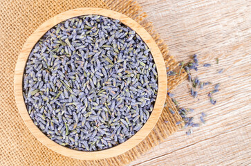 A bowl of dried lavender flower.