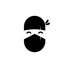 simple black oval shape ninja head logo illustration design. ninja warrior vector icon