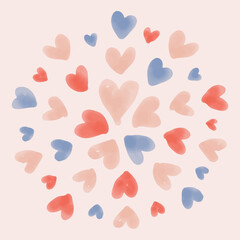 Watercolor painted heart pattern. Hand painted vector illustration.