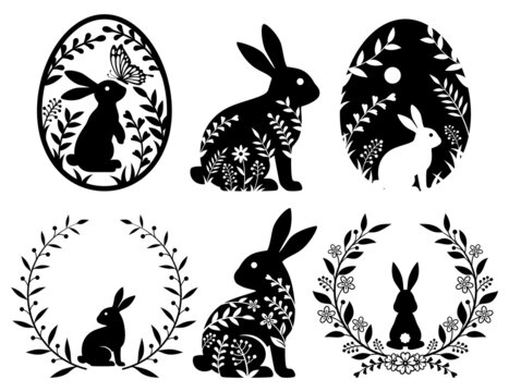 Easter bunny rabbit silhouette graphics vector illustration