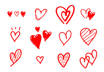 Hand drawing heart shapes. Doodle line drawing. Isolated vector illustration. Great for valentine's day greeting card, postcard and graphic element.