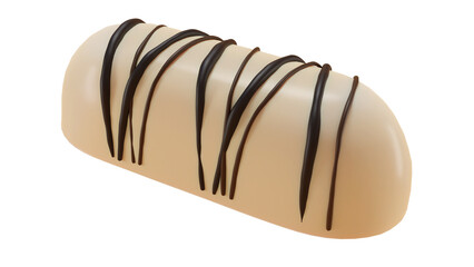 on white background. White and chocolate covered, decorated soft cake. 3d illustration