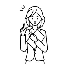 立って書類を手に持って何かひらめいたスーツの女性