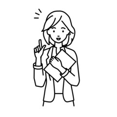 立って書類を手に持って何かひらめいたジャケットの女性