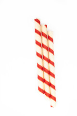 red and white color wafer stick on white background