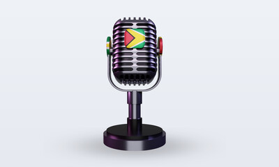 3d microphone Guyana flag rendering front view
