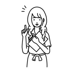 立って書類を手に持って何かひらめいたカフェ店員の女性