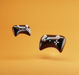 2 black gamepads on a yellow background   © German