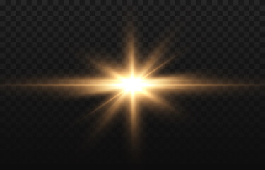 Vector golden light. Sun, sun rays, dawn png. Golden glare png, flash png.
