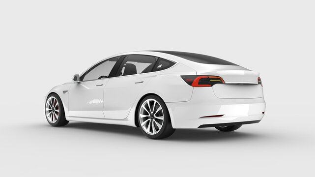 Mockup electric car similar to tesla model y isolated on white background
