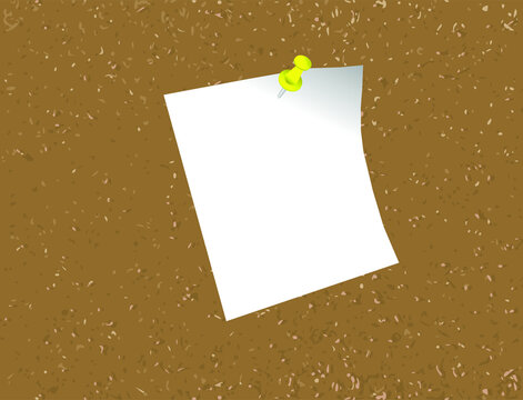 Blank paper note pinned on cork board with thumb tack illustration vector