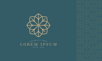 Floral Logo icon stock vector design pattern on green background. Usable for social media, branding, wedding invitation
