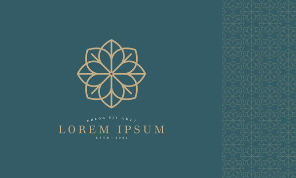 Floral Logo icon stock vector design pattern on green background. Usable for social media, branding, wedding invitation