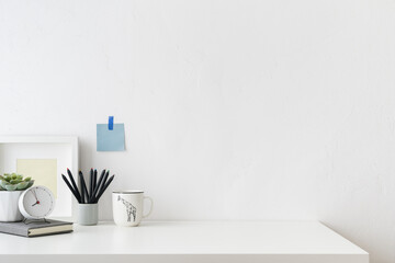 Workspace at home. Empty desk. Stylish and minimal home office workplace.	
