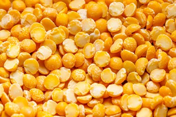 Closeup photo of natural dried yellow peas rotating