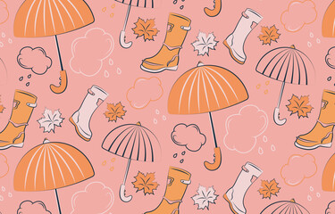 Cute autumn pattern with umbrella and boots