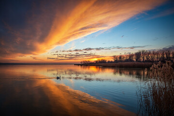 Beautiful sunset light over lake Balaton of Hungary