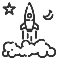 Vector rocket outline icon, explore and speed 64x64 Pixel, white background