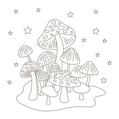 mushrooms and starry night, vector