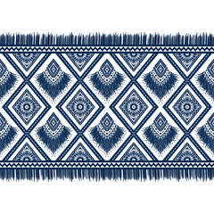 Navy Indigo Blue Diamond on White background. Geometric ethnic oriental pattern traditional Design for ,carpet,wallpaper,clothing,wrapping,Batik,fabric, illustration embroidery style - 491233008