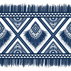 Navy Indigo Blue Diamond on White background. Geometric ethnic oriental pattern traditional Design for ,carpet,wallpaper,clothing,wrapping,Batik,fabric, illustration embroidery style - 491233009