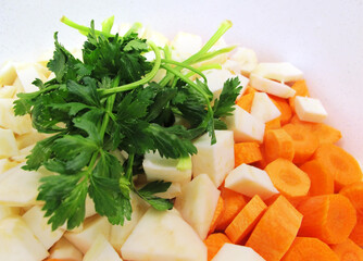 Parsley and chopped carrot and turnip