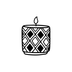 Burning candle in candlestick. Hand-drawn vector illustration in doodle style