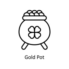 Gold Pot Vector Outline Icon Design illustration. St Patrick's Day Symbol on White background EPS 10 File