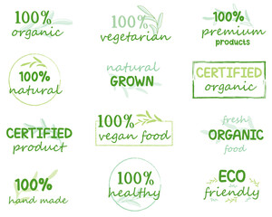 Fototapeta premium Vector illustration for organic food and natural products logo, sign, icon, labels and badges for food and drink promotion.