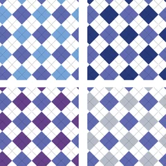 Photo sur Plexiglas Pantone 2022 very peri Collection set of 4 argyle seamless pattern in very peri, blue, purple and gray. Great for texture, fabric  and clothing 