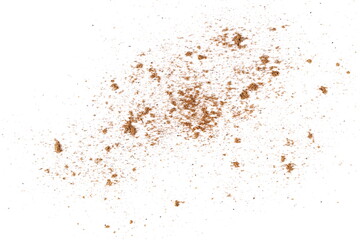 Fototapeta na wymiar Ground, milled nutmeg powder isolated on white, top view