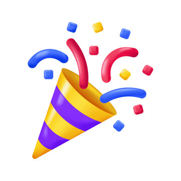 Icon Emoji - Party, Confetti In Clubhouse Social Network. Happy Birthday Cracker Isolated Vector Icon In 3d Style