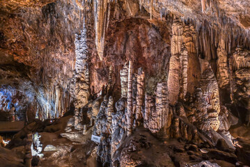Cave in French Pyrenees full of stalagmites and stalactites beautiful scenery in geologic site