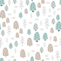 Seamless pattern in boho style. Vintage winter, Christmas elements, winter decorations and abstract elements. Design for textiles, cards, invitations, wrapping paper and boxes. Hand drawn elements