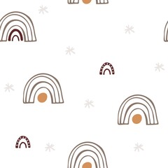 Seamless pattern in boho style. Vintage winter, Christmas elements, winter decorations and abstract elements. Design for textiles, cards, invitations, wrapping paper and boxes. Hand drawn elements