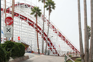Santa barbara pier red roller coaster, california
