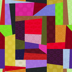 Traditional Korean patchwork art background. Random pieces of cloth with different ornaments. Seamless pattern. Vector illustration