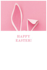 Bunny ears on a pink background with the inscription Happy Easter!