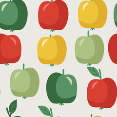 Hand drawn vector seamless pattern with fresh juicy apples