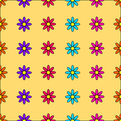 Flowers seamless on yellow background vector