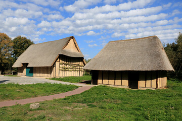 Fototapeta na wymiar ancient yellow farmhouse with barn, Bokrijk, Belgium
