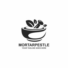 Mortar and pestle pharmacy logo vector - obrazy, fototapety, plakaty