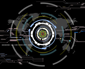 HUD futuristic blue user interface, dashboard display virtual reality technology screen, target. Dashboard data report with blue circle rotation and HUD graph report percentage, Futuristic concept.