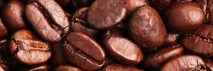 Roasted coffee beans background, Top view