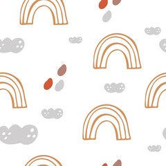 Seamless pattern in boho style. Vintage winter, Christmas elements, winter decorations and abstract elements. Design for textiles, cards, invitations, wrapping paper and boxes. Hand drawn elements