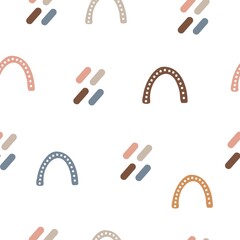 Seamless pattern in boho style. Vintage winter, Christmas elements, winter decorations and abstract elements. Design for textiles, cards, invitations, wrapping paper and boxes. Hand drawn elements