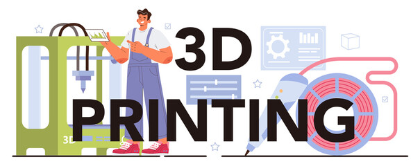 Fototapeta na wymiar 3D printing typographic header. Operating system' programming